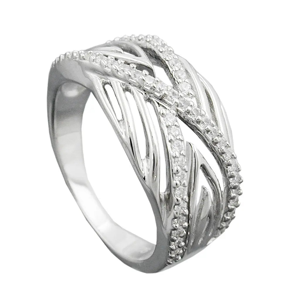 Ring 11mm mit vielen Zirkonias glŠnzend rhodiniert Silber 925