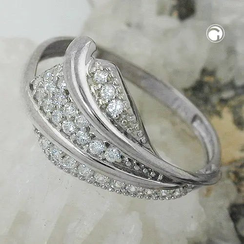 Ring 11mm mit vielen Zirkonias glŠnzend rhodiniert Silber 925