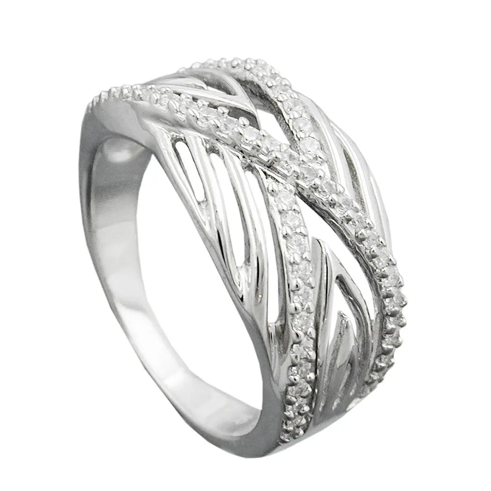 Ring 11mm mit vielen Zirkonias glŠnzend rhodiniert Silber 925