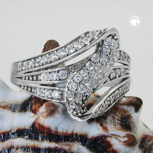 Ring 14mm mit vielen Zirkonias glŠnzend rhodiniert Silber 925