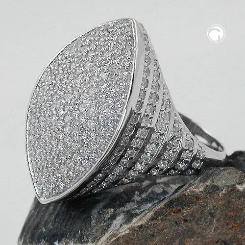 Ring 23x11mm mit vielen Zirkonias rhodiniert Silber 925