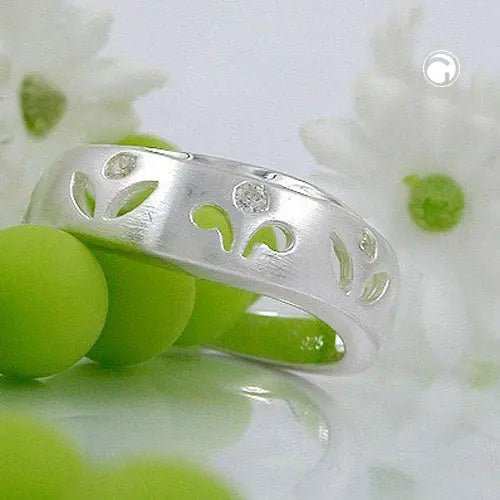 Ring 7mm durchbrochen matt 3x Zirkonias Silber 925