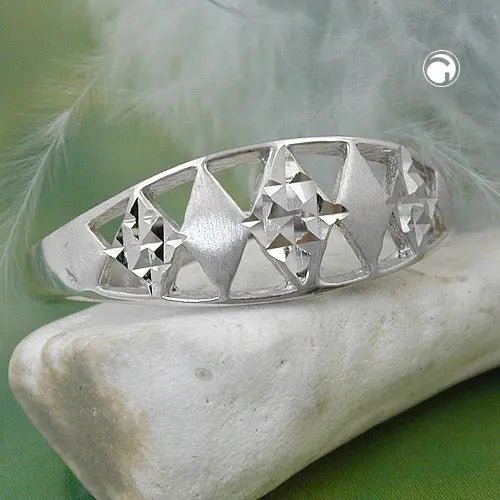 Ring 7mm Muster ausgestanzt matt - glänzend diamantiert rhodiniert Silber 925