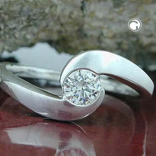 Ring 8mm mit Zirkonia matt - glänzend Silber 925