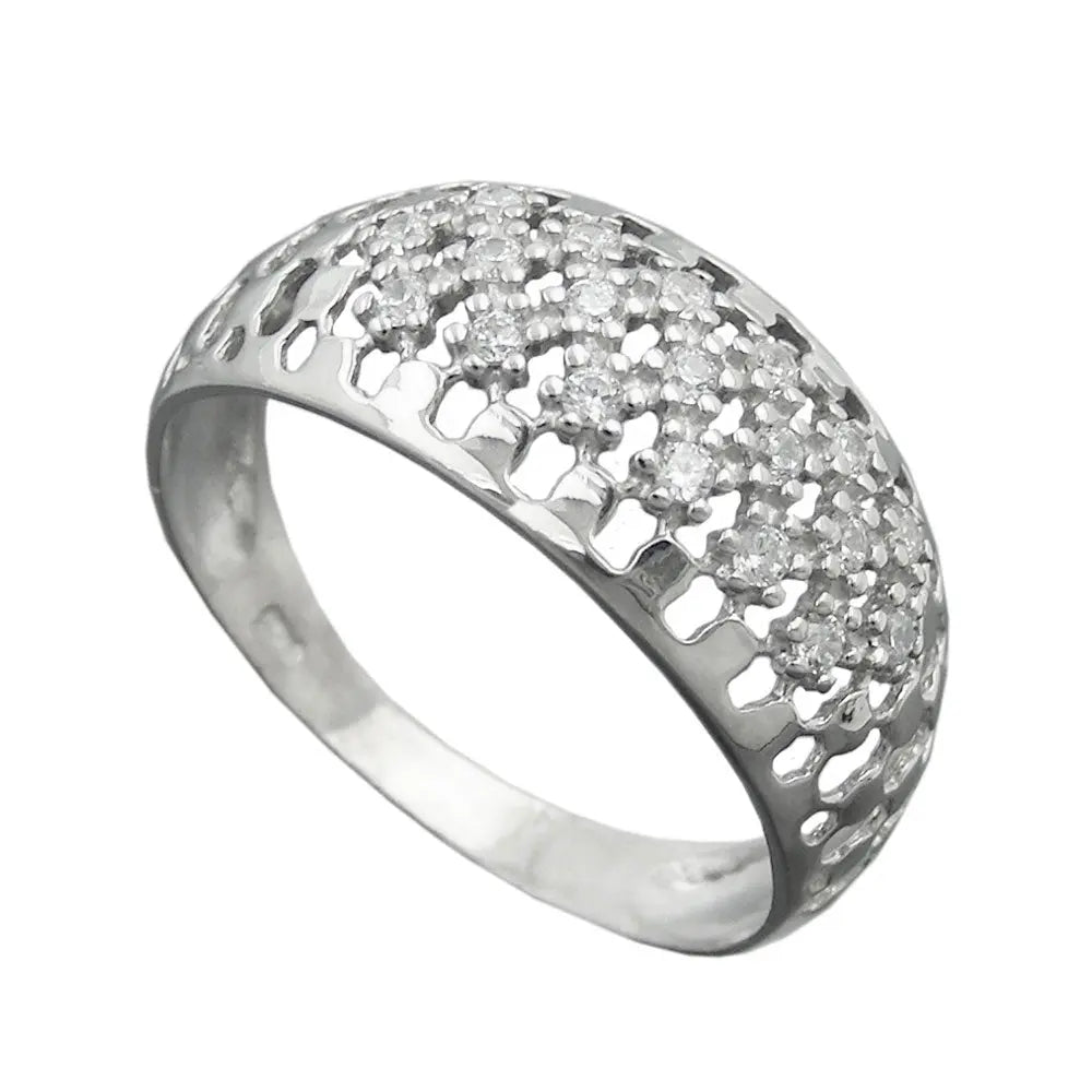 Ring 9mm mit vielen Zirkonias glänzend rhodiniert Silber 925