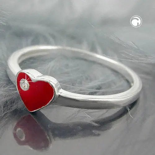 Ring Kinderring mit rotem Herz und weißen Zirkonia Silber 925