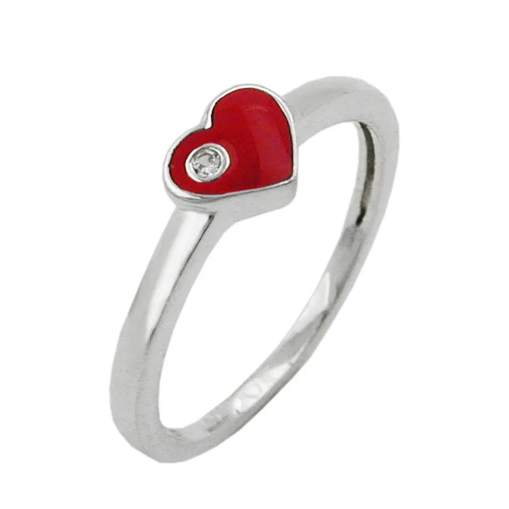 Ring Kinderring mit rotem Herz und weißen Zirkonia Silber 925