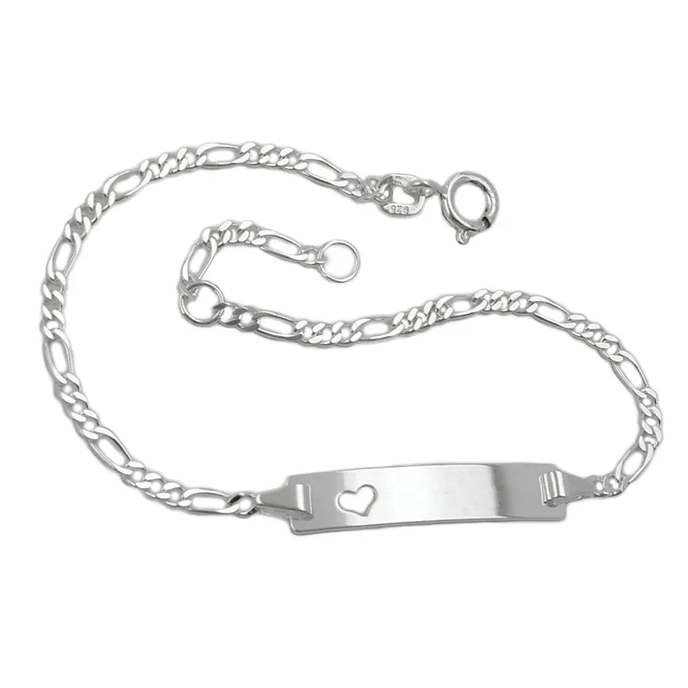 Schildarmband 2mm Figarokette mit Herz Armband mit Gravurplatte 25x5x1mm Silber 925