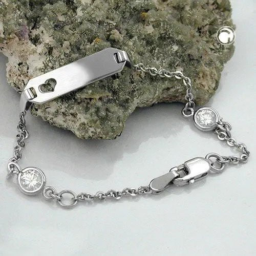 Schildarmband fŸr Kinder 1,7mm Ankerkette mit Herz und 2 Zirkonias rhodiniert Silber 925 15cm