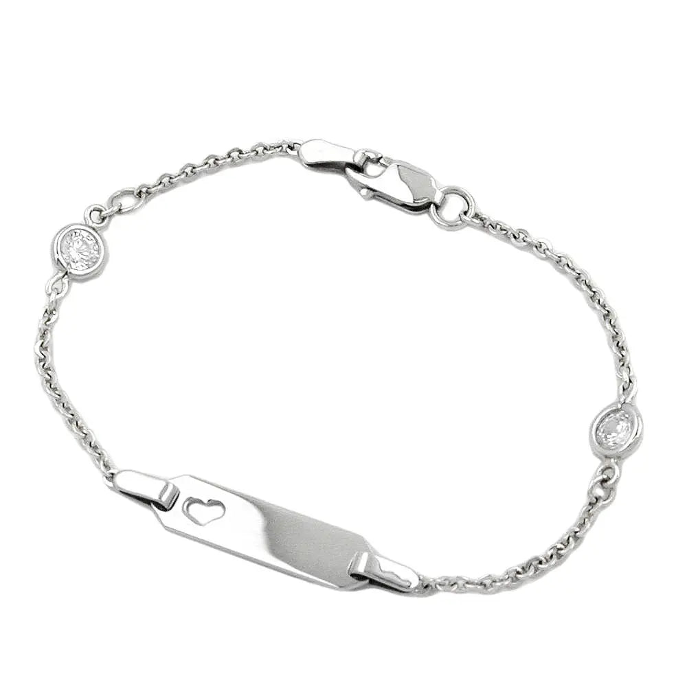 Schildarmband fŸr Kinder 1,7mm Ankerkette mit Herz und 2 Zirkonias rhodiniert Silber 925 15cm