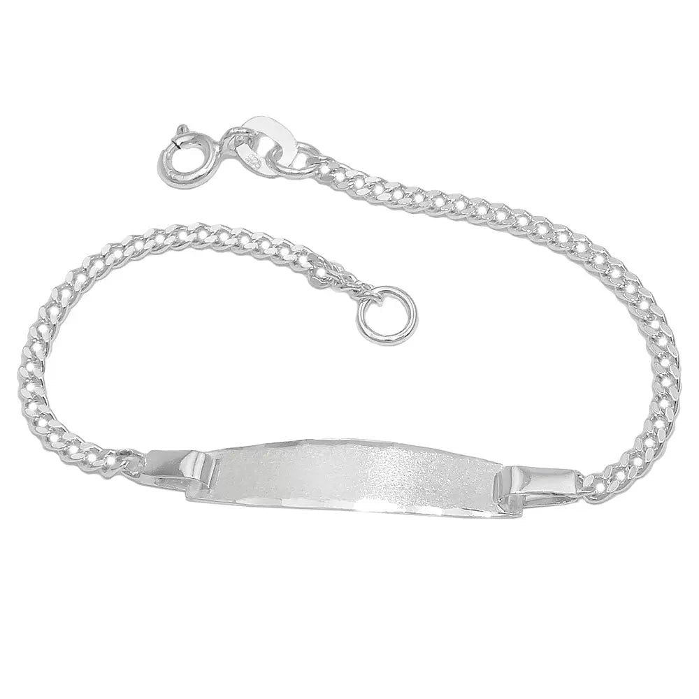 Schildarmband fŸr Kinder 2mm Panzerkette Gravurplatte 23x5mm matt diamantiert Silber 925 14cm