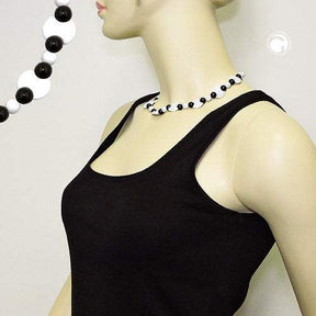 Kette Kunststoff Scheiben Weiß Perle Schwarz 18mm