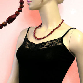 Kette Winkelperle Kunststoff rot-gold-marmoriert glänzend 55cm -   01563