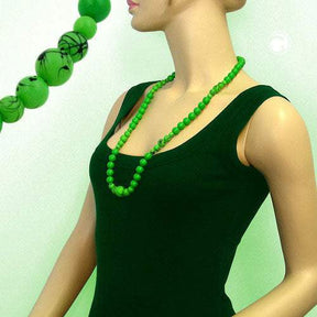 Kette Kunststoffperlen Fadenperle grün-schwarz 80cm -   02818