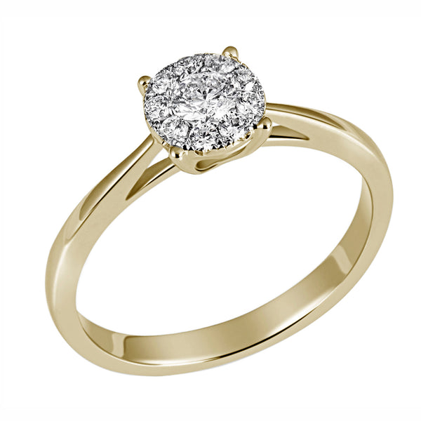JB Damenring 585 14 Karat Gelb oder Weiß 10 Brillanten 0,32ct. SI H