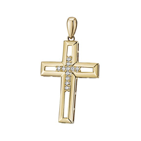 JB Anhänger Kreuz Gold 585 oder 750 Gelb 11 Brillanten 0,13 ct. SI H