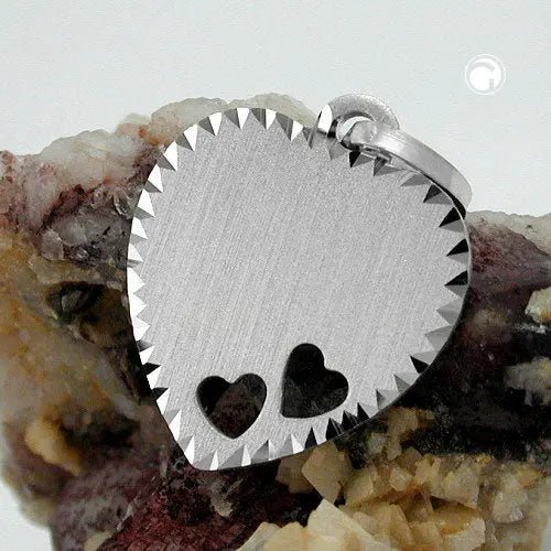 Anhänger 15x14mm Gravurplatte Herz mit 2 Herzen matt - diamantiert Silber 925