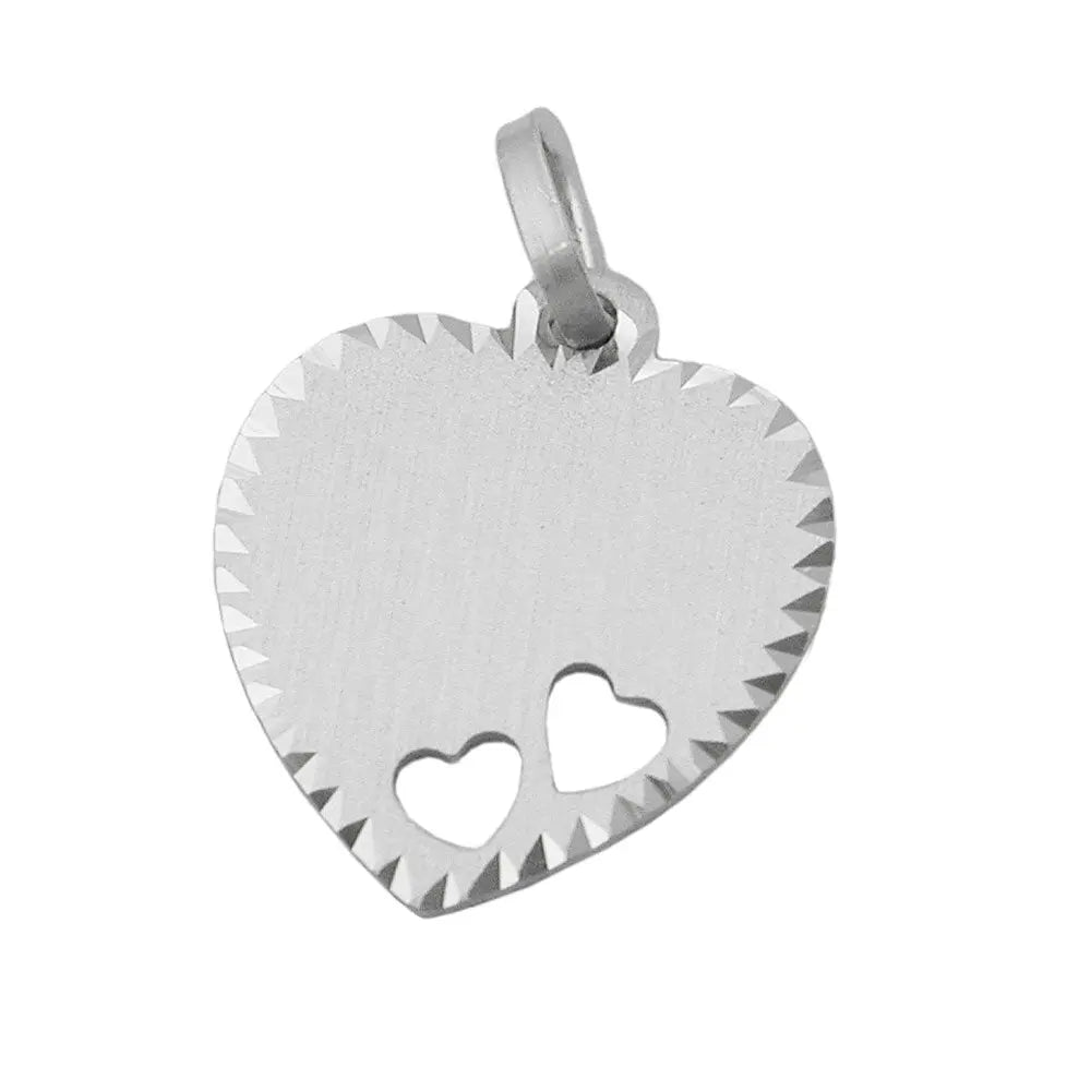 Anhänger 15x14mm Gravurplatte Herz mit 2 Herzen matt - diamantiert Silber 925
