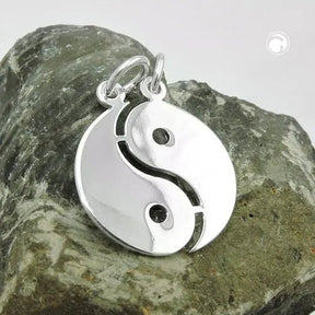 Anhänger 18mm Doppel Yin - Yang glänzend Silber 925