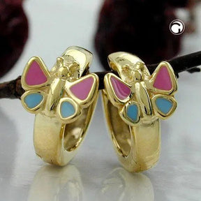 Creole 12x7mm Klappscharnier Schmetterling pink - blau lackiert 9Kt GOLD