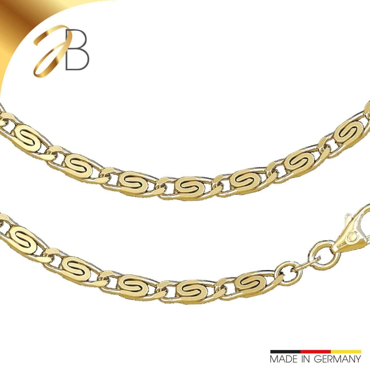 JB Edle Goldkette S - Panzerkette 585 14K Gold 3,8 mm Länge 45 cm