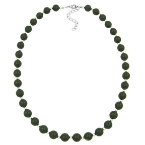 Kette, 10er Perle, oliv - silber, matt