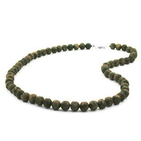 Kette 10mm Kunststoffperlen Barockperlen olivgrün - schwarz - marmoriert 60cm