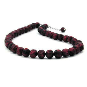 Kette 10mm Kunststoffperlen Barockperlen rot - schwarz - marmoriert 42cm