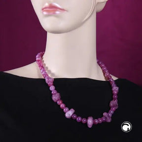 Kette 10mm Perle Kunststoff lila - weiß - rot - marmoriert mit verschiedenen unrunden Perlen 55cm