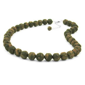 Kette 12mm Kunststoffperlen Barockperlen olivgrün - schwarz - marmoriert 50cm