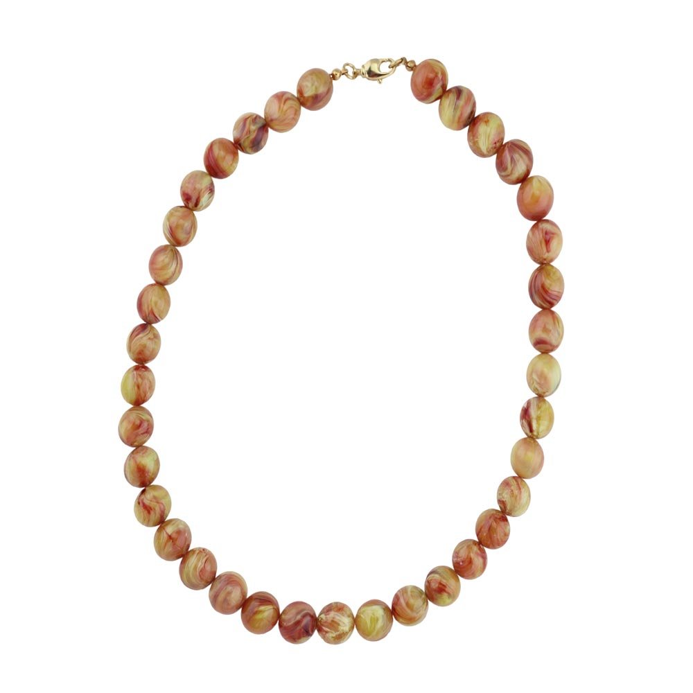 Kette 12mm Rundperle braun - gelb - marmoriert Kunststoff