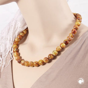 Kette 12mm Rundperle braun - gelb - marmoriert Kunststoff