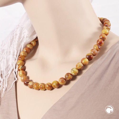 Kette 12mm Rundperle braun - gelb - marmoriert Kunststoff