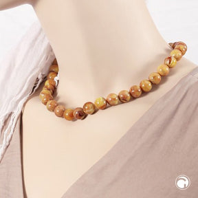 Kette 12mm Rundperle braun - gelb - marmoriert Kunststoff