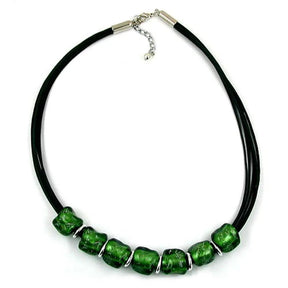 Kette 18x6mm Perle Kunststoff dunkelgrün - transparent Kordel grün 50cm