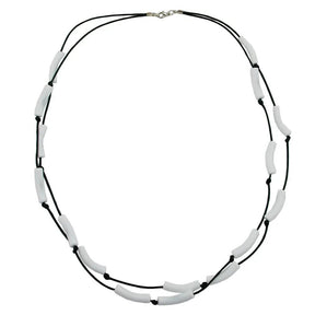 Kette 2 - reihig Walze weiß - matt mit Kordel schwarz 70cm