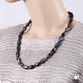 Kette 20x10mm Winkelperle Kunststoff grau - silber - marmoriert glänzend 60cm