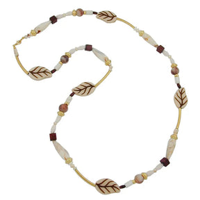 Kette 31x19mm Blätter beige - braun Kunststoff 92cm