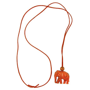 Kette 35x32x18mm Elefant Kunststoff orange - schwarz marmoriert Kordel orange 90cm