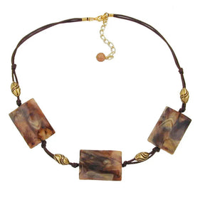 Kette 3x 35x25mm - Viereck gewellt braun - beige - marmoriert Kordel 45cm