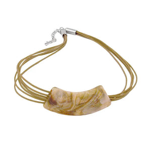 Kette 54x19mm Anhänger Rohr flach gebogen weiß - oliv - marmoriert glänzend Kunststoff 45cm