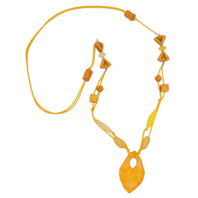 Kette 55x35mm Faustkeil Kunststoff gelb - orange - marmoriert Kordel gelb 90cm