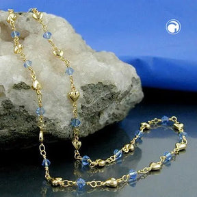 Kette 5mm Fantasie Herz und Glasperlen hellblau AMD