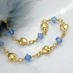 Kette 5mm Fantasie Herz und Glasperlen hellblau AMD