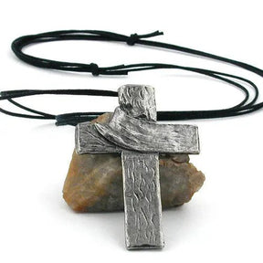 Kette 77x53mm Zinn - Anhänger Kreuz mit Tuch 110cm