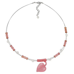 Kette Drahtkette Blatt rosa - flitter Kunststoffperlen 45cm