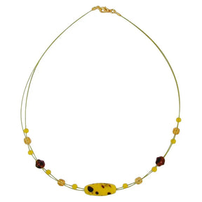 Kette Drahtkette mit Glasperlen Olive mattgelb - braun 42cm