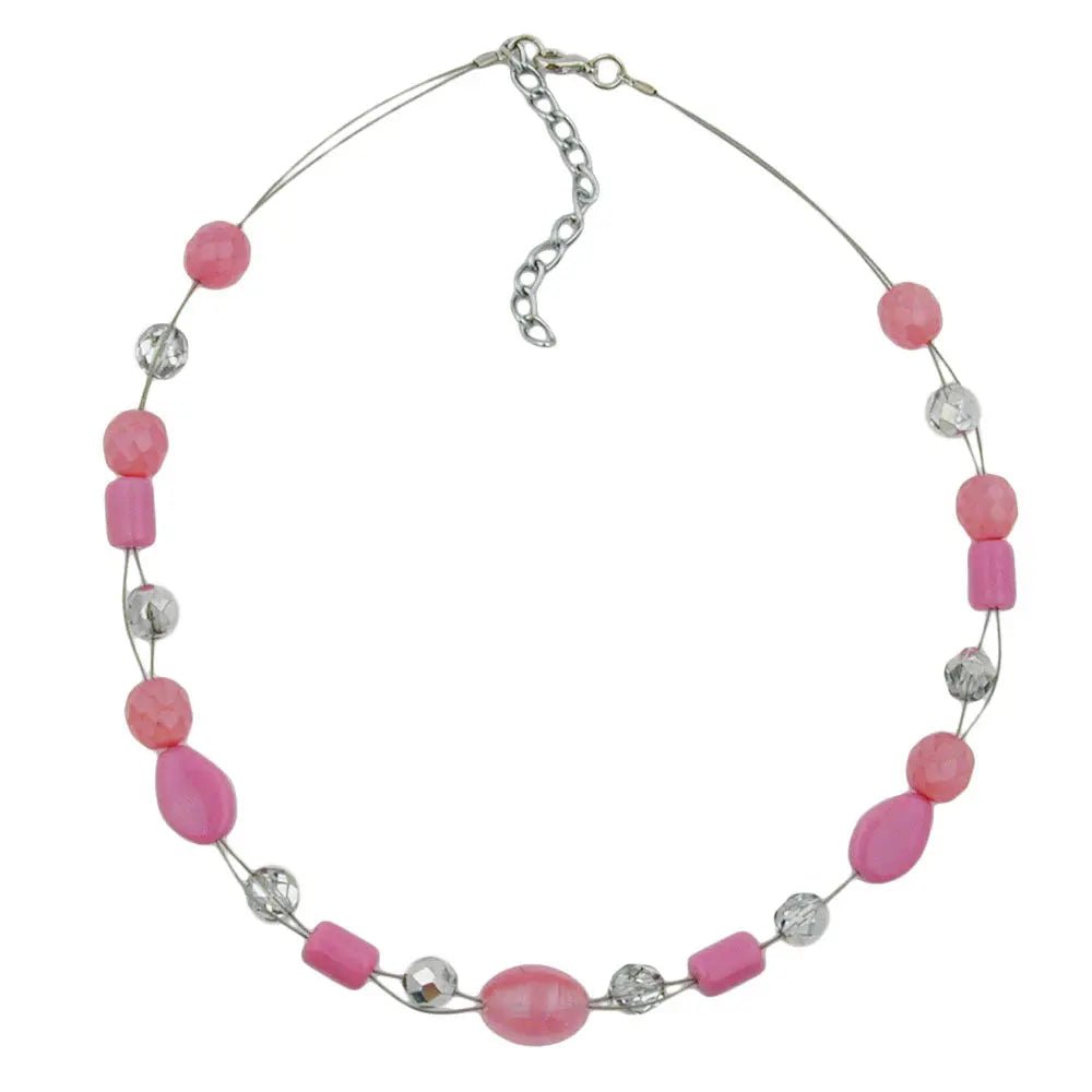 Kette Drahtkette mit Glasperlen Olive rosa und silber - verspiegelt 42cm