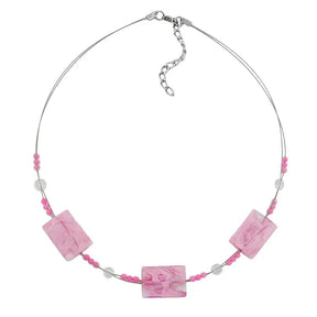 Kette Drahtkette Viereck gewellt rosa - marmoriert Kunststoffperlen 45cm