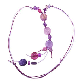 Kette flache lila Perlen Kunststoff mit 2 - fach lila Kordel 80cm